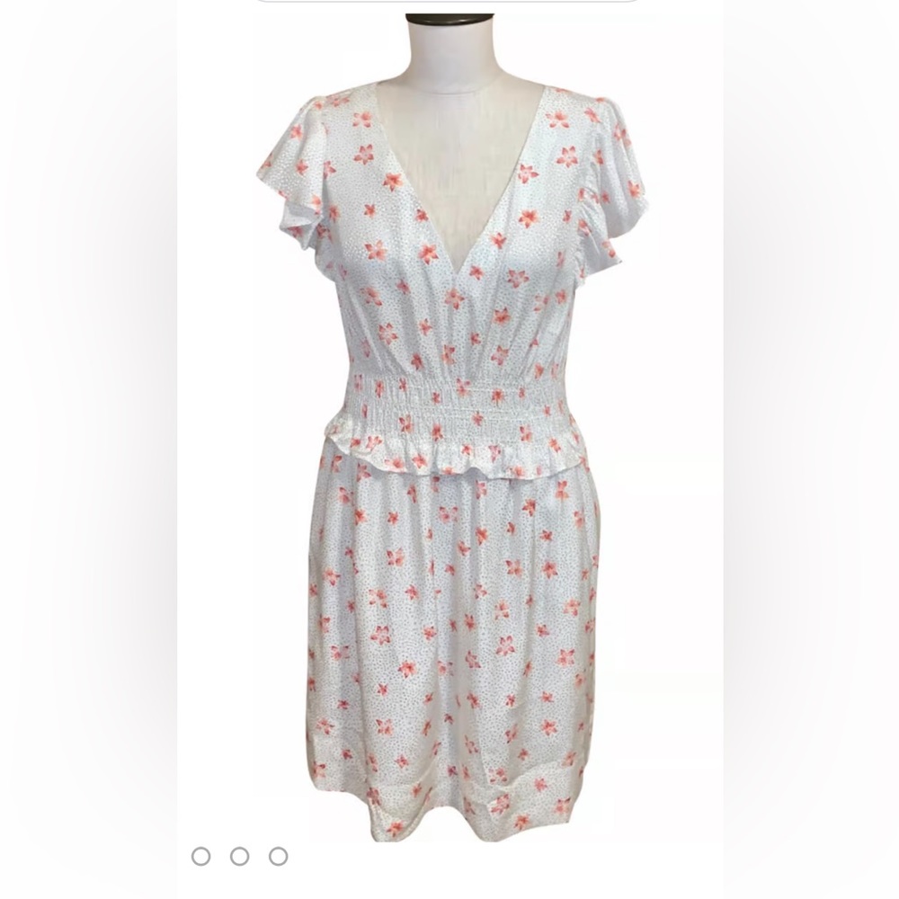 Rebecca Taylor Floral Flutter Sleeve Dress
Size L Smoked Waist,Partial Lining